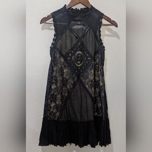 Free People black lace halter neck mini dress